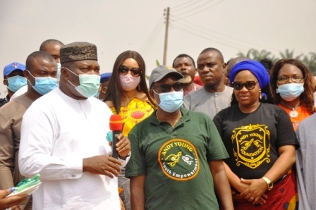 The Governor of Enugu State giving a speech at the event